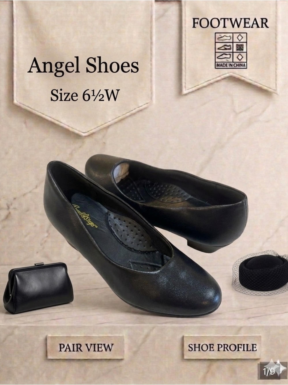 Angel Steps Black Comfort Pumps Low Wedge Heel Size 6.5W NWOT